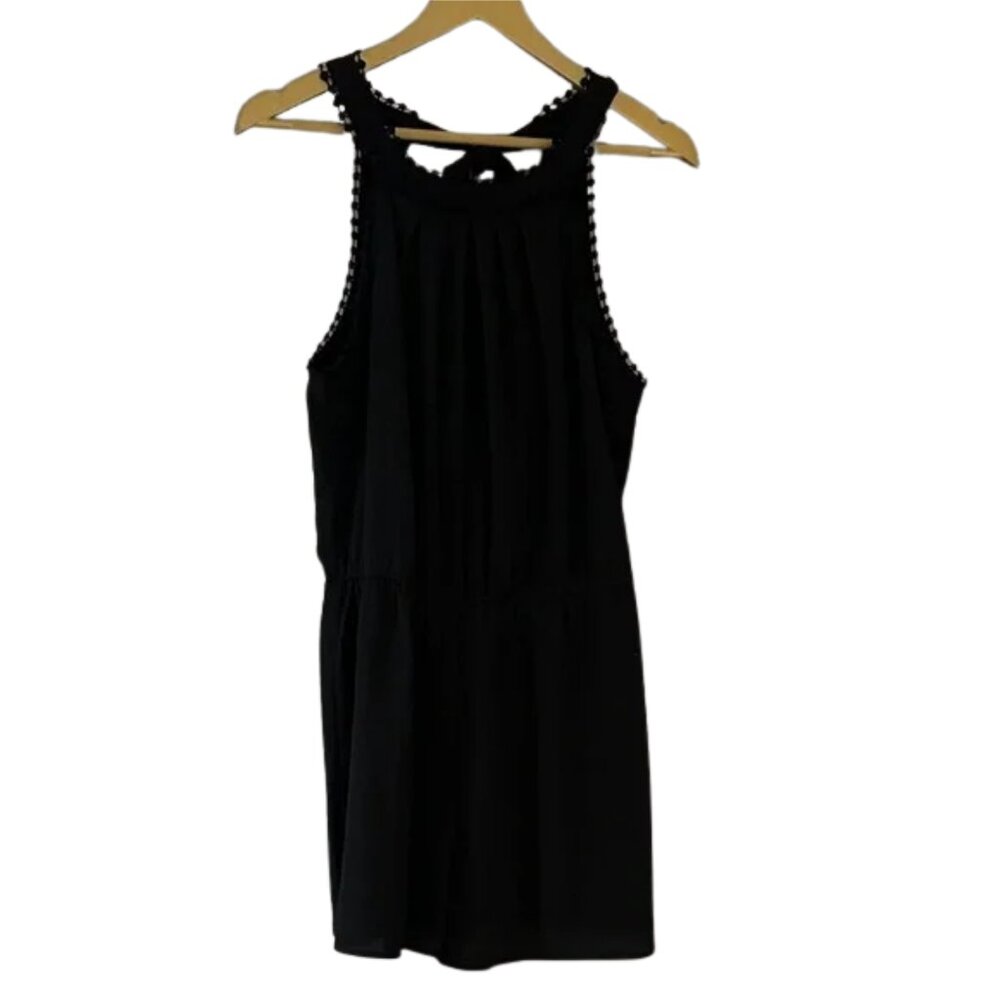 Blue Rain Black Lace Trim Sleeveless Romper Chic Minimalist
